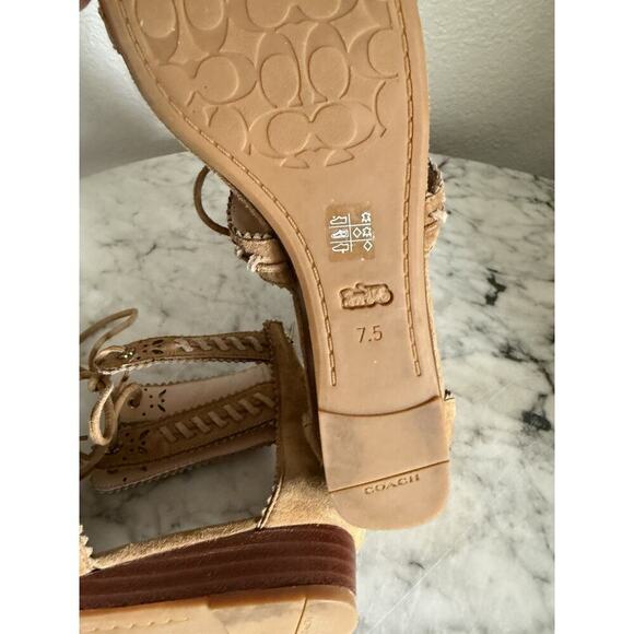 Coach Via Demi Wedge Sandals Size 7.5 Gladiator Tassel Ties Suede - Picture 6 of 8